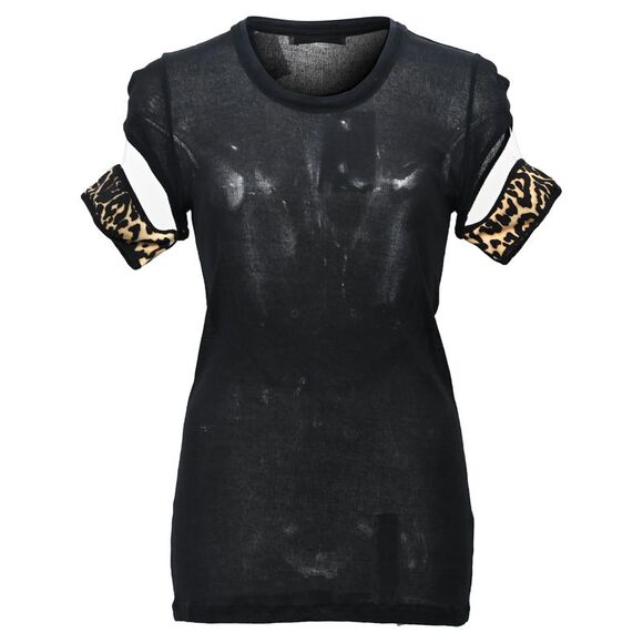 Givenchy T-shirt with Animal Print Trim in Black Cotton - Picture 1 of 5